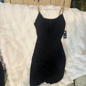 Guess Black Mini Dress with Gold Chain Straps